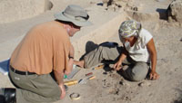 Sampling archaeological charcoal at Alalakh, southern Turkey.